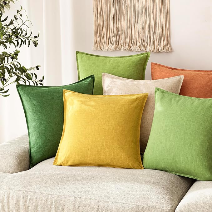 Foindtower Pack of 2, Decorative Linen Soild Throw Pillow Covers Soft Accent Euro Cushion Case Boho Farmhouse Pillowcase for Chair Couch Sofa Bedroom Living Room Home Decor 18 x 18 Inch Ginger Yellow