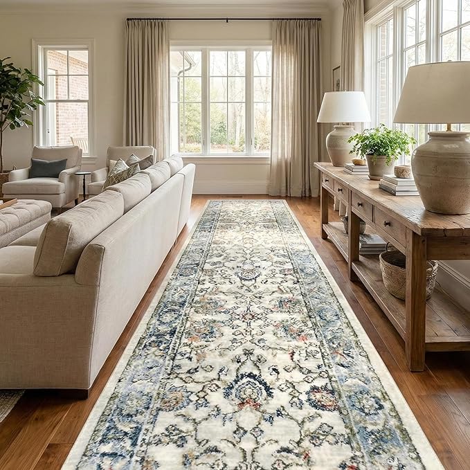Well Woven Custom Size Runner - Elysium Ivory Vintage Panel Rug 27 Inch Wide x 5 Feet Long (27" x 5' Runner) | Heritage-Inspired, Soft & Durable, Easy to Clean Rug for Hallway, Stairs, entryway