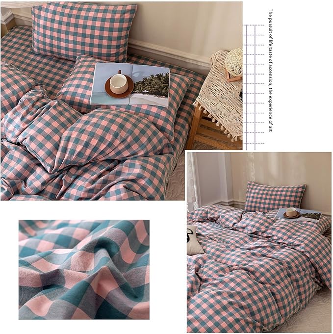 Queen Comforter Set Modern Style Checkered Pattern Comforter Purple Pink Plaid Bedding Comforter Lightweight Fluffy Soft Boho Grid Bedding Geometric Plaid Comforter Set Queen with 2 Pillowcases