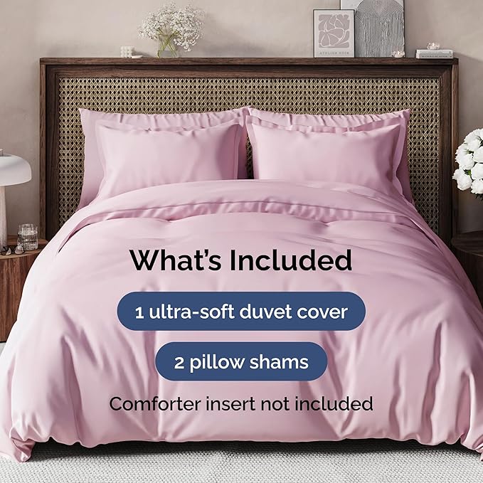 Duvet Cover King Size - Extra Soft King Size Duvet Cover - Lightweight & Breathable - Easy Care & Fade Free with Zipper Closures & Ties - 104" x 90" Inches - (Light Pink) Comforter Not Included