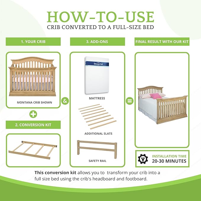 Full-Size Conversion Kit Bed Rails for Baby Cache Convertible Cribs - Solid Wood Rail - Toddler and Adult Bed Rail for Full-Size Beds - Essential Nursery & Baby Furniture (Driftwood)