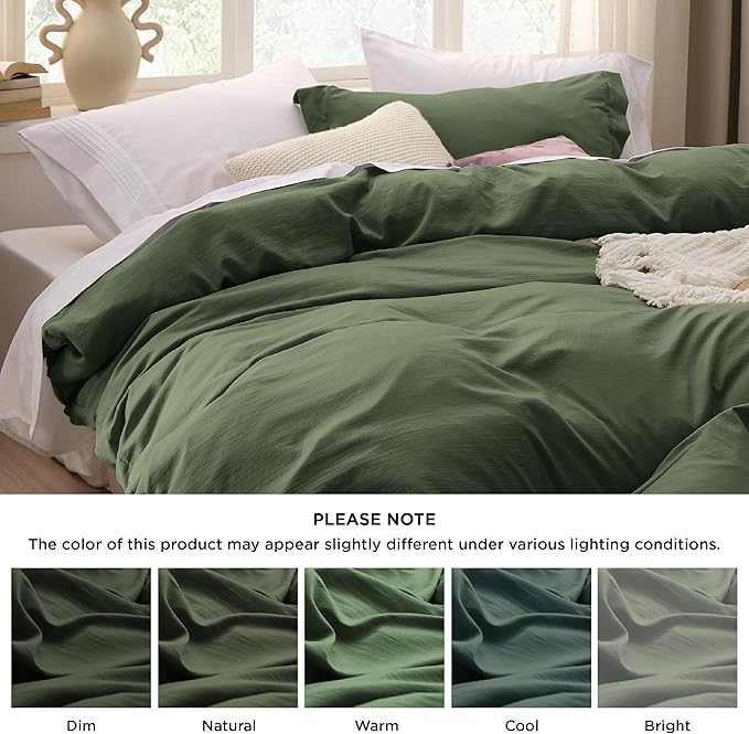 Bedsure Olive Green Duvet Cover Queen Size Only - Prewashed Cotton-Like Polyester Extra Soft All Season Bedding, Includes 1 Duvet Cover 90x90 Inches with Zipper Closure, Comforter Not Included