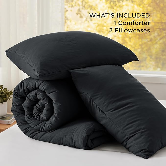 Bedsure Oversized King Comforter Set, Black Soft Prewashed Bedding for All Seasons, 3 Pieces GentleSoft™ Bed Set, 1 Lightweight Comforter (120"x98") and 2 Pillowcases (20"x36")