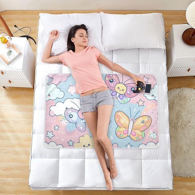 Waterproof Bed Pad Reusable Changing Pad Toddler Mattress Protector Large Pee Pad Baby Diaper Pad Soft Washable Liner Pink Butterfly Cloud