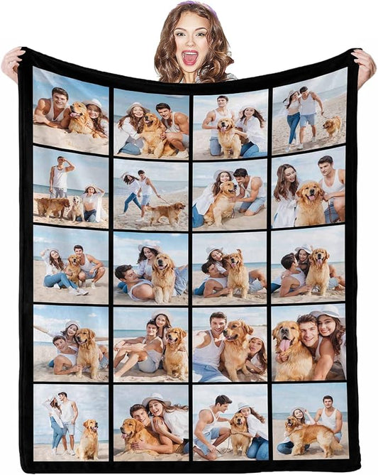 Customized Photo Blanket - 20 Picture Throw Blanket Gifts for Boyfriend, Couples, Family & Friends - 8 Sizes