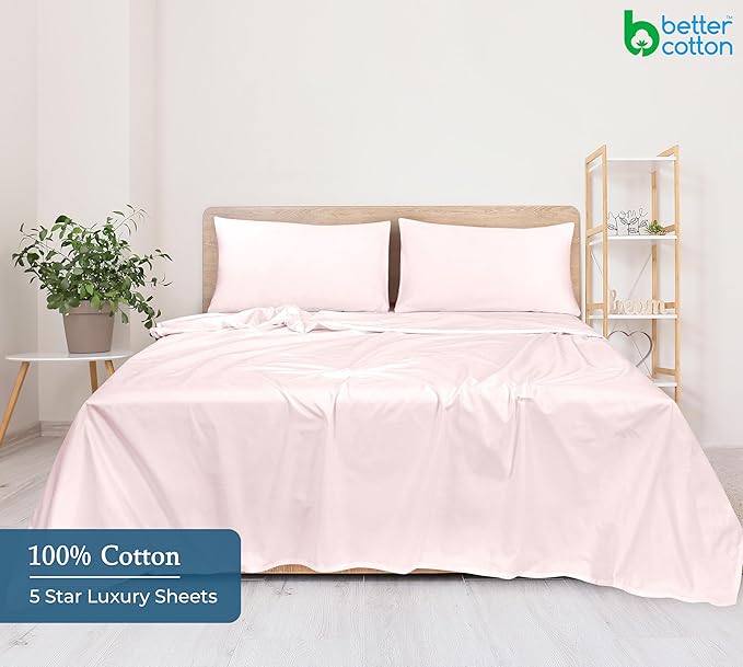 400 Thread Count 100% American Grown Cotton Flat Sheet - Cooling Sheets - Twin Sheets - Luxury Sateen Weave - Twin Flat Sheet Sold Separately - Super Soft Pink Flat Sheet Only (Twin, Kyoto Blush)