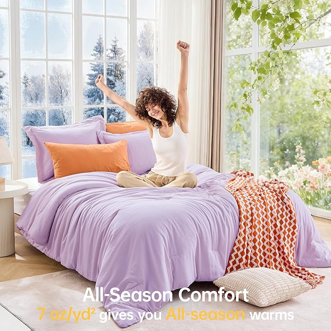MUXHOMO Full Comforter Sets, All Season Ultra Soft Down Alternative Bedding - 3 Piece Lightweight Bed Set Includes 1 Comforter (82"x86") and 2 Pillow Shams (20"x26"), Crystal Purple
