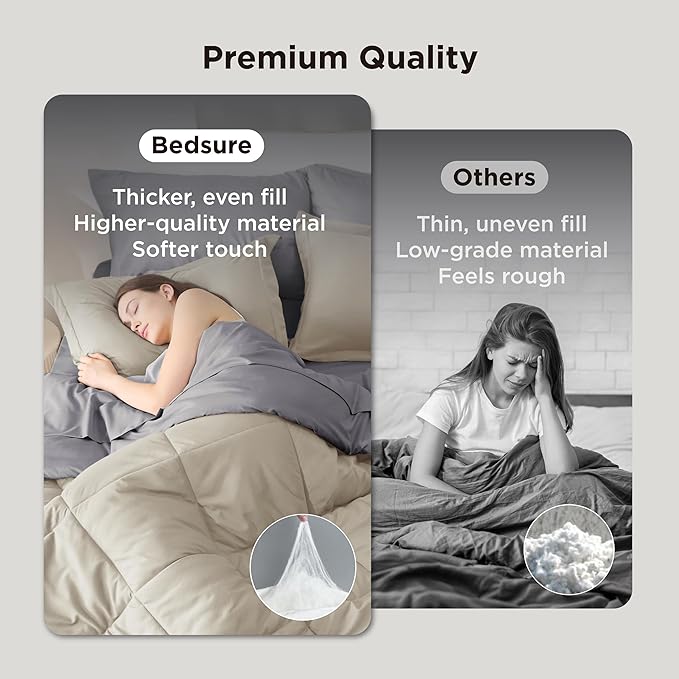 Bedsure Twin Comforter Set - 5 Pieces Reversible Beige Bedding, Twin Size Bed Set for All Seasons, Bed in a Bag with Down Alternative Comforter, Sheets, Pillowcase & Sham