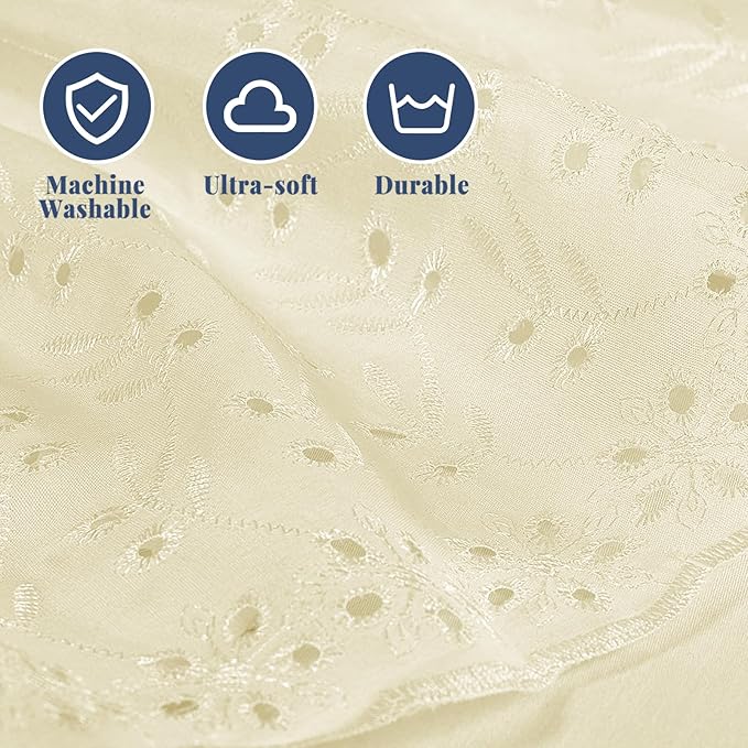 Full Bed Skirt, Wrap-Around Elastic Ruffled Eyelet Bed Skirt Full Size Dust Ruffle with Gathered Styling and Embroidered Details, 14" Drop Length (Light Yellow)