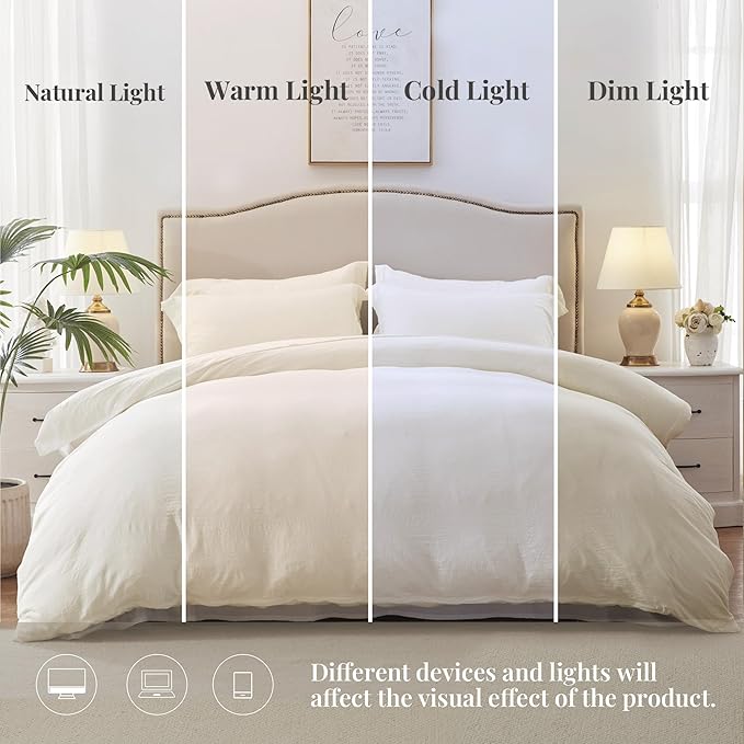 MILDLY Super Soft Duvet Cover - 100% Washed Microfiber Off White Comforter Cover Set 2 Pieces with Zipper Closure & Corner Ties