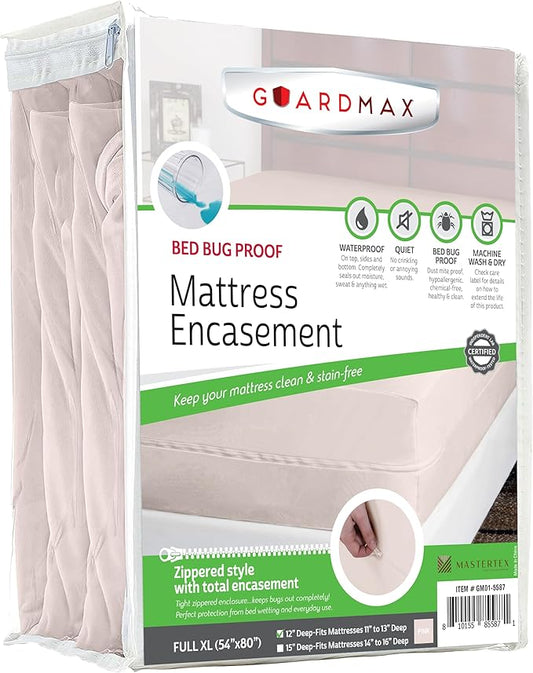 Guardmax Jersey Knitted Full XL Zippered Mattress Encasement - Waterproof & Bed Bug Proof Mattress Protector - Comfortable, Soft, and Noiseless Zippered Bedding - Dust Mite P0roof (54 x 80 x 12)