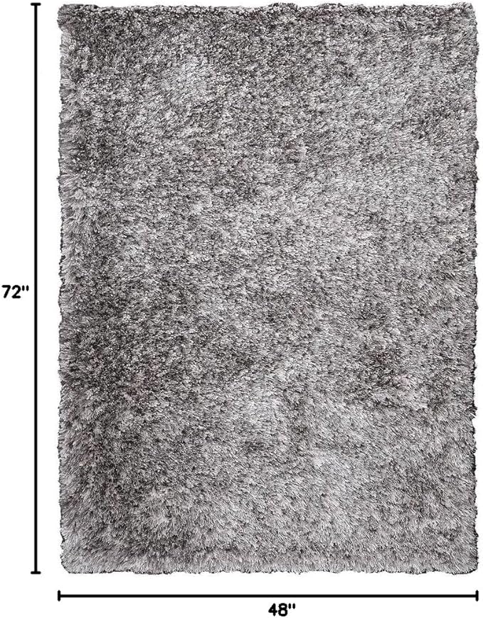 Hand Tufted SHAG Polyester ECO-Friendly Area Rugs - 4'x6', Rectangle, Gray White, Solid Plain Design, High Pile Thick Handmade Anti Skid Rugs for Living Room, Bed Room K00111