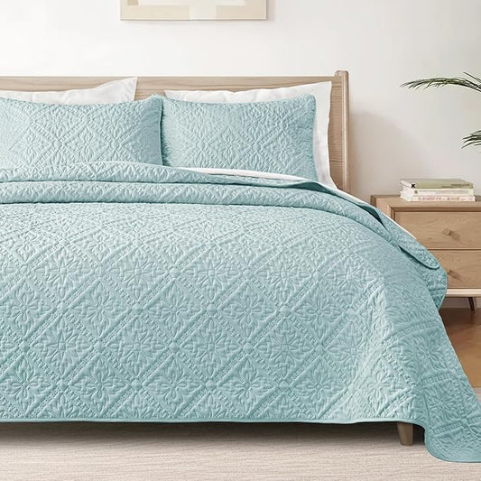 Exclusivo Mezcla Twin Quilt Bedding Set, Lightweight Soft Bedspreads Coverlets with 1 Pillow Sham, Modern Aqua Blue Quilts Twin XL Size for All Seasons