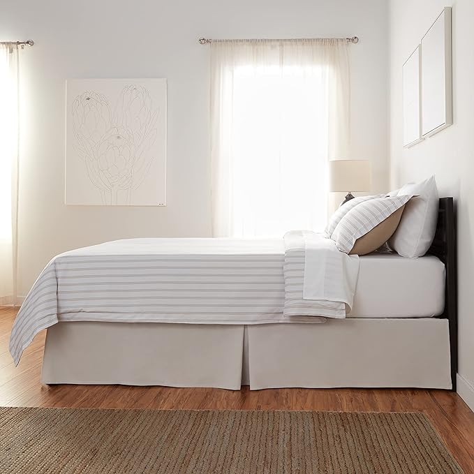 Amazon Basics Lightweight Pleated Bed Skirt, Queen, Light Grey, Solid