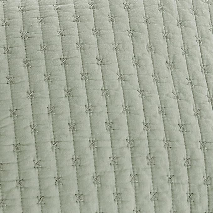Levtex Home Cross Stitch Reversible Queen Bedspread Set (104x106in) with 2 Pillow Shams (26x20in) - Stitch Texture - Desert Sage - Cotton Queen Size Bedspread Set - Lightweight, Soft, Pre-Washed