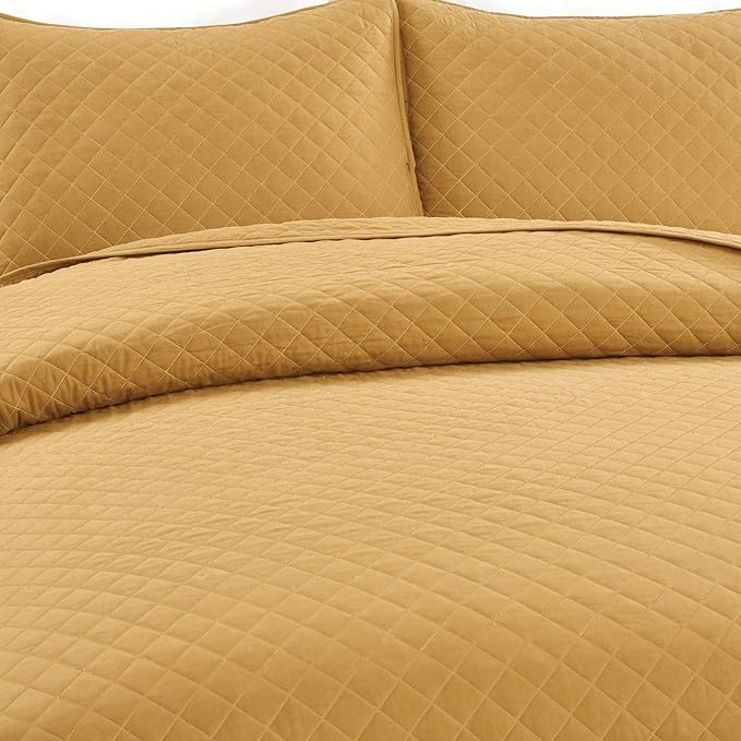 Lush Decor Ava Diamond Cotton Quilt California King Size 3 Piece Set King/California King Mustard - Yellow Bedding Set California King Quilt - Fall Quilts
