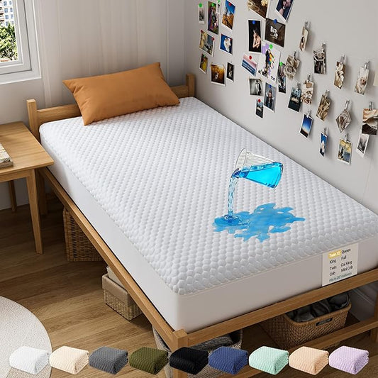OhGeni 100% Waterproof Mattress Protector,Twin XL Size Mattress Soft Pad,Pet Hair & Bedwetting Resistant,Cooling Fitted Sheets,Washable Bed Cover,Non-Slip Deep Pocket,Noiseless for College Dorm Rooms