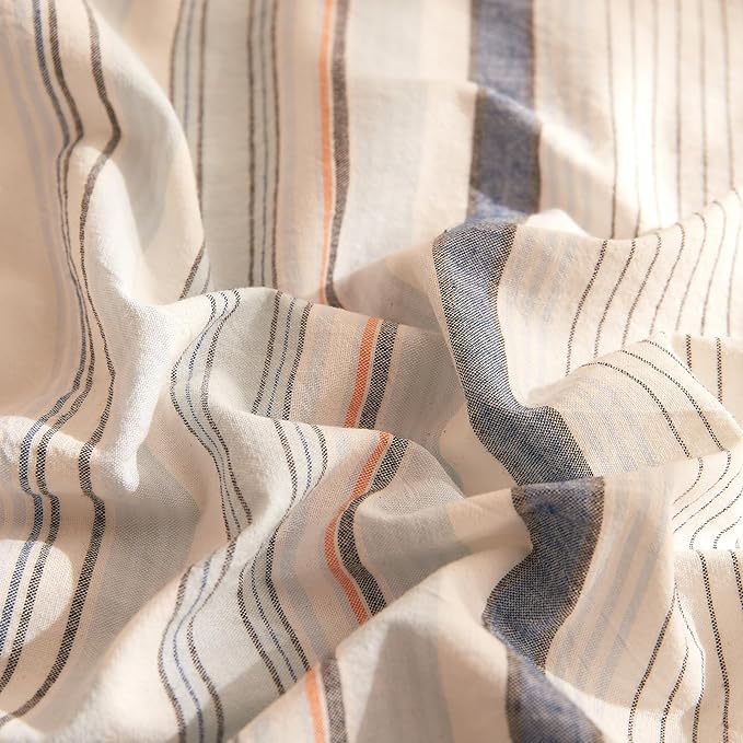 LifeTB Striped Duvet Cover Set King, 100% Washed Cotton Blue White Stripes Pattern Printed Comforter Cover, 3 Pieces Farmhouse Striped Bedding Set Breathable Duvet Cover King with 2 Pillowcases
