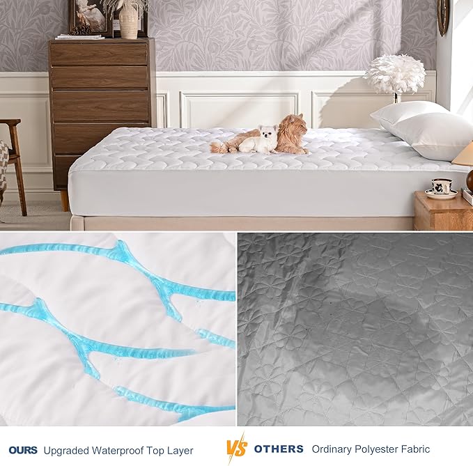 GRT Queen Mattress Protector, 100% Waterproof Mattress Protector Queen with Dual-Layers Protection, Noiseless Quilted Fitted Mattress Pad Cover with 8"-26" Deep Pocket