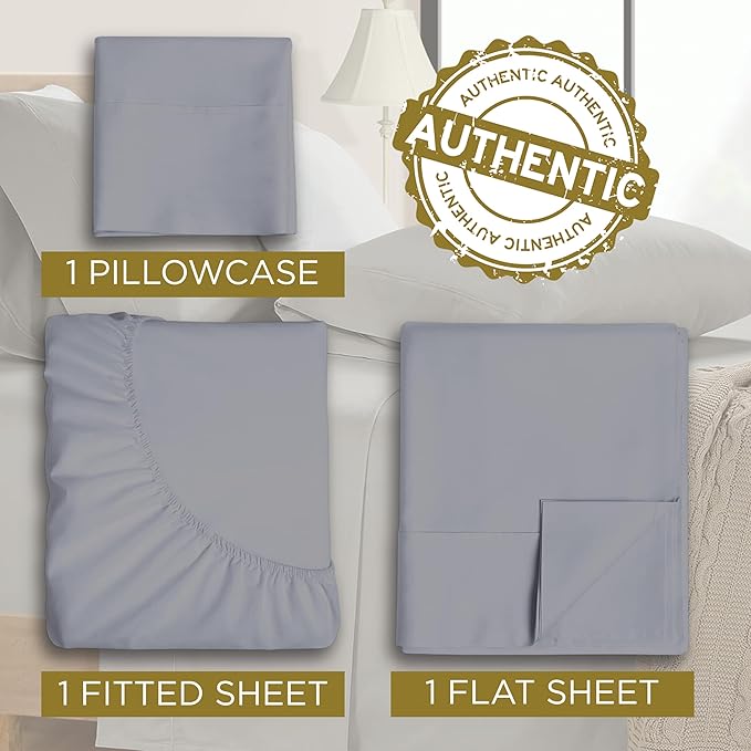 Twin Sheet Set - 1800 Ultra-Soft Microfiber Twin Bed Sheets - Double Brushed - Deep Pockets - Easy Fit – Wrinkle Free - Soft & Comfy 3 Piece Set - Bedding Sheets & Pillowcases (Medium Grey)