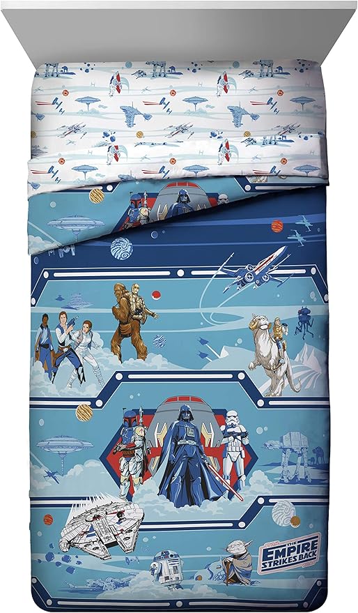 Jay Franco Star Wars Empire Strikes Back 4 Piece Twin Bed Set - Includes Reversible Comforter & Sheet Set - Super Soft Fade Resistant Microfiber