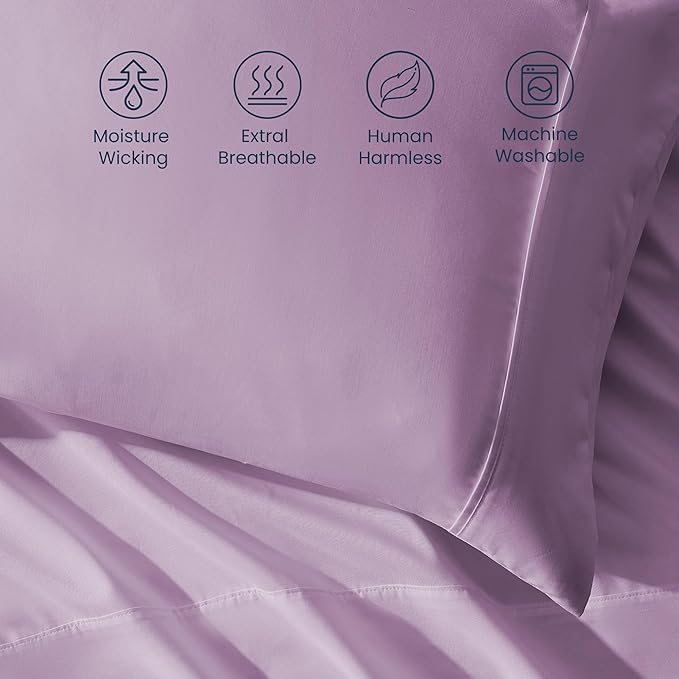 SLEEP ZONE Nanotex Super Soft Cooling Bed Sheets Set Cal King 4 Piece - Easy Care Fitted Flat Sheet & Pillowcase Sets - Wrinkle Free, Fade Resistant, Deep Pocket 16" (Lavender, Cal King)