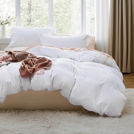 Bedsure Bright White Oversized King Duvet Cover - 3 Pieces Prewashed Cotton-Like Polyester Extra Soft Bedding Set, Includes 1 Duvet Cover 120''x98'' with Zipper Closure & 2 Pillow Shams, No Comforter