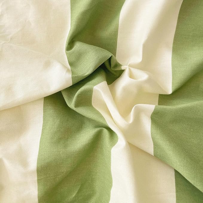 Full Comforter Set 3 Pieces Striped Comforter Set Green White Stripes Pattern Comforter with 2 Pillowcases Modern Style Fluffy Soft Lightweight Bedding Set Comfy Retro Striped Comforter Full Size