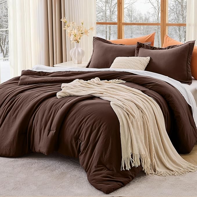MUXHOMO King Size Comforter Set, All Season Ultra Soft Down Alternative Bedding - 3 Piece Lightweight Bed Set Includes 1 Comforter (104"x90") and 2 Pillow Shams (20"x36"), Dark Brown