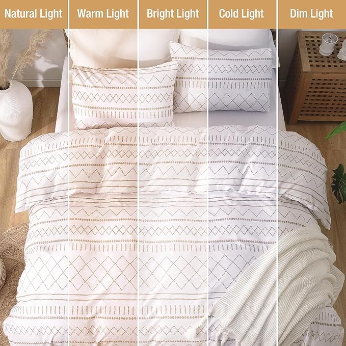 Lekesky Duvet Cover Queen Size, Soft Microfiber Boho Aztec Duvet Cover Set White Geometric Pattern Bohemian Bedding Duvet Cover Sets with Zipper Closure Corner Ties (No Comforter)