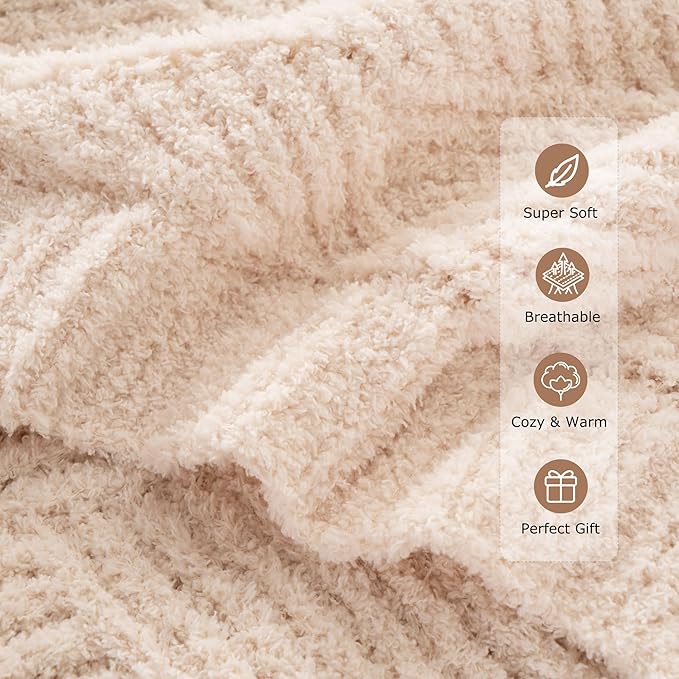 Battilo White Diamond Knit Throw Blanket for Couch and Bed, Ivory Soft Textured Chenille Blanket, Cozy Lightweight Decorative Blanket for Sofa, 50"x60"