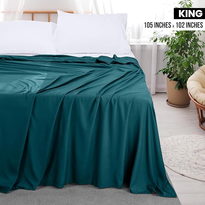 Utopia Bedding Flat Sheet - Soft Brushed Microfiber Fabric - Shrinkage & Fade Resistant Top Sheet - Easy Care - 1 Flat Sheet Only (King, Teal)