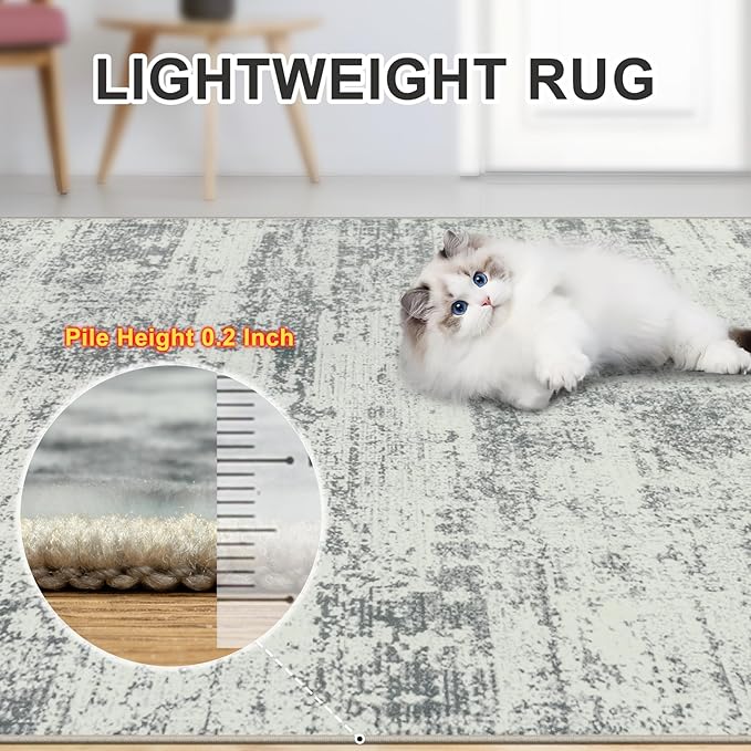 8x10 Area Rugs for Living Room - Washable Rug Modern Abstract Soft Large Neutral Non-Slip Carpet Indoor Floor Stain Resistant Thin Carpets for Bedroom Dining Room Farmhouse Nursery Home Office Grey