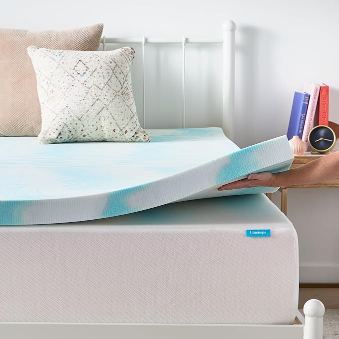 Linenspa 3 Inch Swirl Gel Memory Foam Mattress Topper, King Size – Cooling Gel Infused, Ventilation Holes – Pressure Relieving Bed Topper – CertiPUR Certified