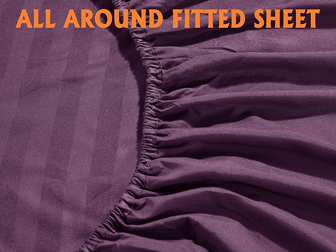 Elegant Comfort Best, Softest, Coziest 6-Piece Sheet Sets! - 1500 Premier Hotel Quality Luxurious Wrinkle Resistant 6-Piece Damask Stripe Bed Sheet Set, California King Eggplant/Purple