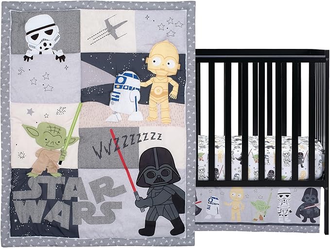 Lambs & Ivy Star Wars Classic 3-Piece Baby Crib Bedding Set - Yoda/Darth Vader
