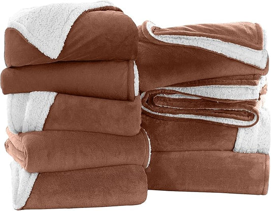 MOONLIGHT20015 Camel Sherpa Blankets Queen Size for Bed - Wholesale Bulk Pack of 9 Sherpa Blankets - Soft Fluffy Throw Blanket for Hotels, Guest Bedroom, 90x90 Inches