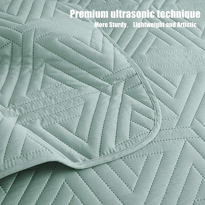 Whale Flotilla Soft Queen Size Quilt Set for All Seasons, 3-Piece Ultrasonic Geometric Quilts Bedding Set, Lightweight Reversible Bedspread, Coverlet, Bed Cover with 2 Pillow Shams, Aqua Blue