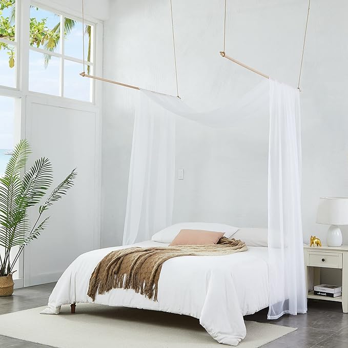 Warm Home Designs White Bed Canopy Curtains in 55 x 216 Inch Size. Our Queen Canopy Bed Curtains Work Great as Kids Canopy, Bed Scarf, Bed Curtain or to Enhance Bed Decor. BC White 216"