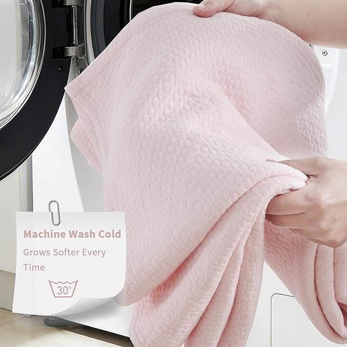 Premium 100% Cotton Blanket – All-Season Soft Breathable Bed Blanket for Queen Size – Lightweight Stylish Textured Throw for Bed– Giftable Cozy Bedding