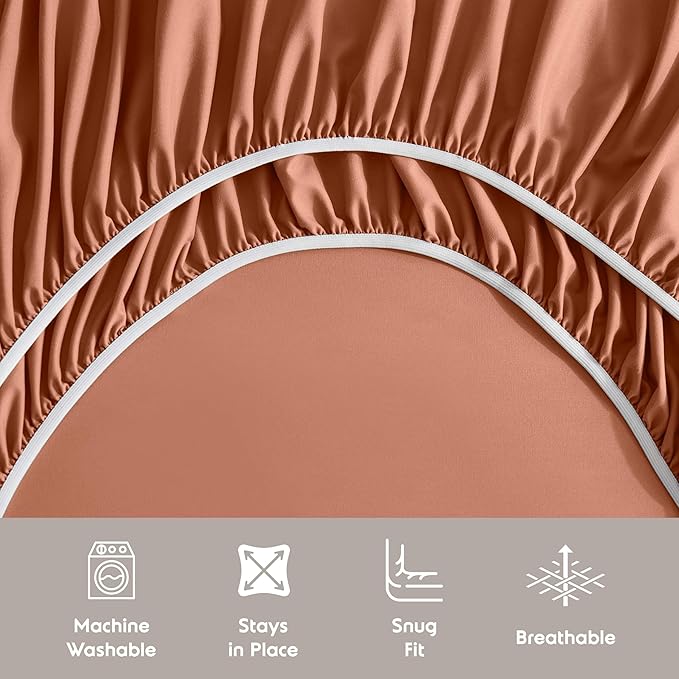 Nestl Twin Sheet Set - 1800 Ultra-Soft Microfiber Twin Bed Sheets - Double Brushed - Deep Pockets - Easy Fit - Extra Soft - 3 Piece Set - Bedding Sheets & Pillowcases (Twin, Rust)