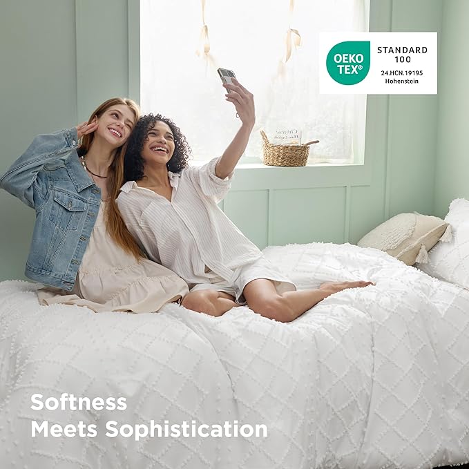 Bedsure Boho Twin Duvet Cover Size - White Breathable & Soft Boho Bedding, Machine Washable Comforter Cover for All Seasons, Includes 1 Duvet Cover 68"x90" with 1 Pillow Sham & Zipper Closure