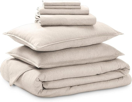 Bare Home Bed-in-A-Bag 7 Piece Comforter & Sheet Set - Queen - Goose Down Alternative - Ultra-Soft 1800 Premium Bedding Set - Cationic (Queen, Heathered Pebble)