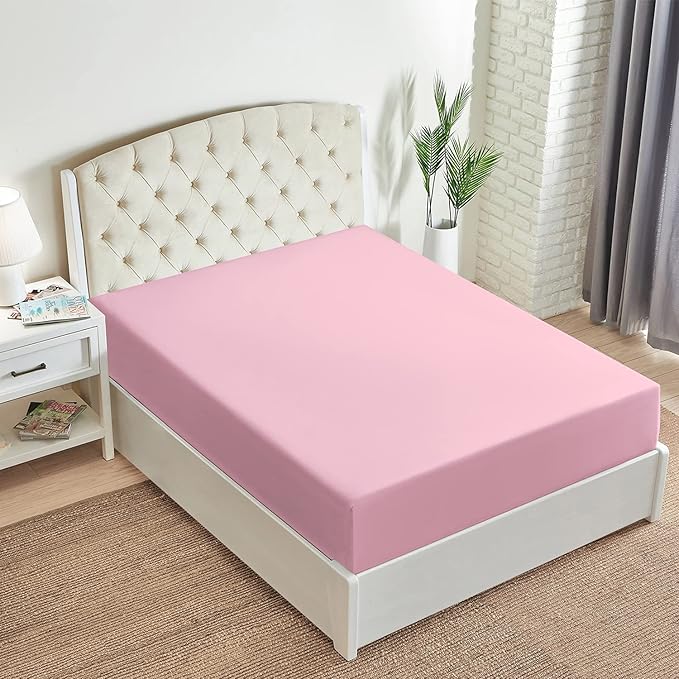 Mellanni Twin Fitted Sheet - Iconic Collection Bedding Sheets with up to 16 inch Deep Pocket - Soft & Cooling - Fade & Stain Resistant - 1 PC (Twin, Pink)