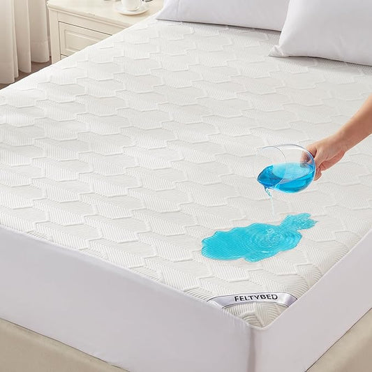 Twin Size Waterproof Mattress Protector, 40% Rayon Derived from Bamboo Cooling Mattress Pad Cover, 3D Air Fabric Breathable Mattress Pad Fitted with Deep Pocket 6"- 15" Machine Washable