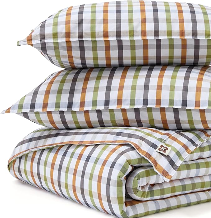 Bedsure 100% Cotton Reversible Plaid Duvet Cover Queen Size - Classic Warm Gingham Pattern Comforter Cover with Zipper Closure & 2 Pillow Shams, Comforter Sold Separately (Warm Plaid 90"x90")