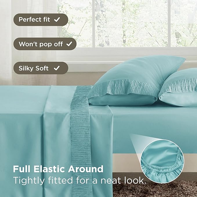 Bedsure Twin XL Sheet Sets Dorm Bedding - 3 Pieces Soft Extra Long Twin Sheets, Hotel Luxury, Easy Care Microfiber for Women, Men, Spa Blue