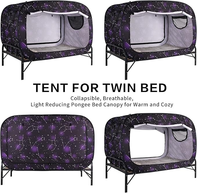 Bed Tent Full Bed Canopy Portable Dream Tent for Adult Indoor Sleeping Tents with 2 Doors Breathable Private Space Tents, Starry Constellation