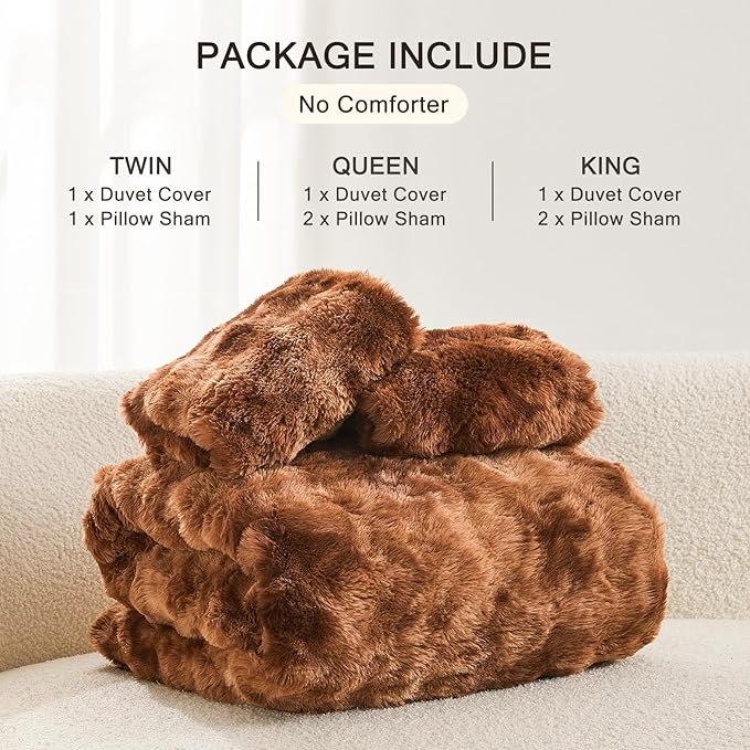 EMME Faux Fur Duvet Cover Queen Size, 3 Pieces Ultra Soft Fluffy Comforter Cover, Cozy Warm for Winter, Luxury Shaggy Bubble Design Bedding, 1 Duvet Cover & 2 Pillow Shams (Queen, Tie Dye Brown)
