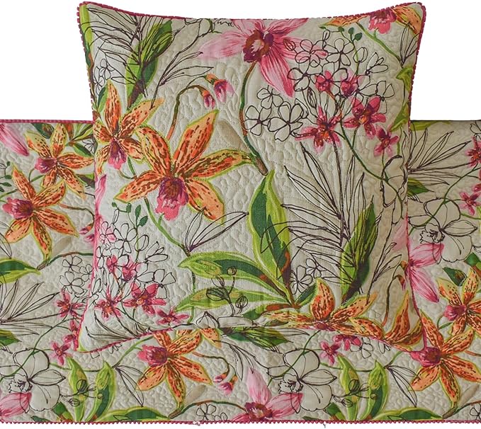 The HomeCentric King/Queen/Twin Pink Decorative Bed Runner King 90"x18" Bed Runner with One Pillow Cover, Quilted, Pom Pom Lace Bed Scarf on Cotton Fabric - Lily Haven